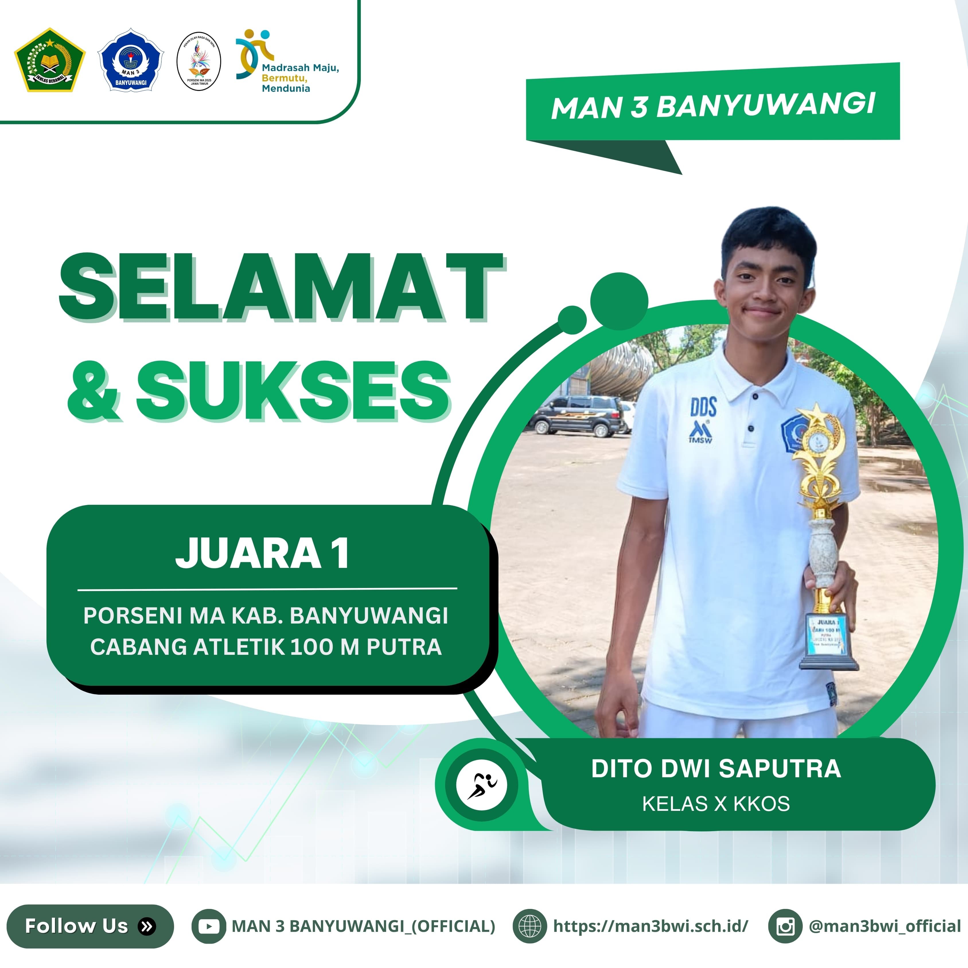 JUARA 1 CABANG ATLETIK 100 M PUTRA